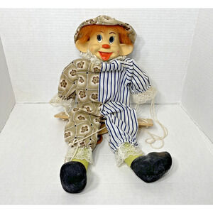 Monarch Collection Porcelain Clown Puppet Marionette Wooden Swing 18"